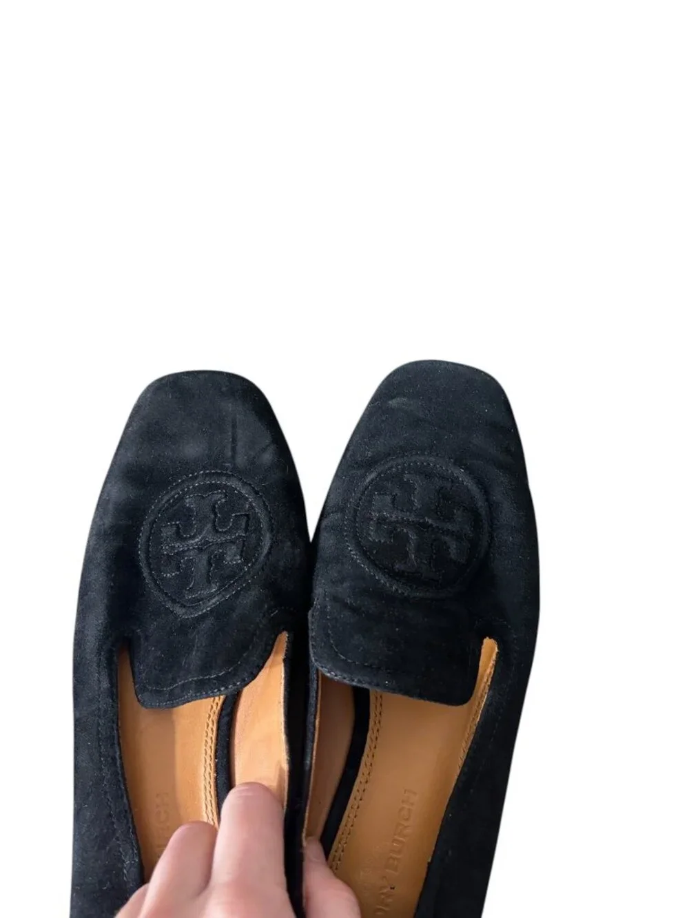 Tory Burch Leigh Elastic Loafers Black Suede Leather Size 6.5